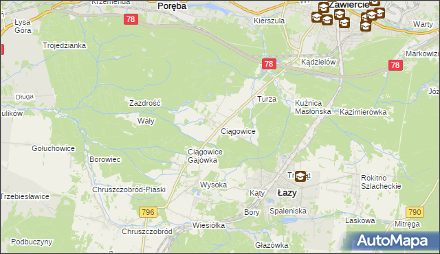 mapa Ciągowice, Ciągowice na mapie Targeo