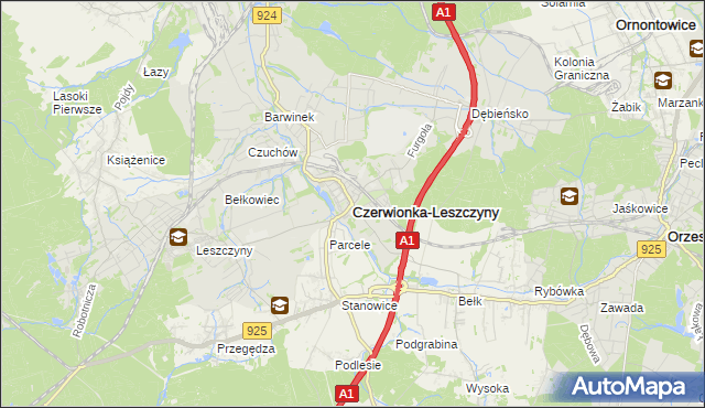 mapa Czerwionka-Leszczyny, Czerwionka-Leszczyny na mapie Targeo