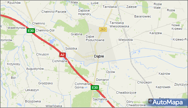 mapa Dąbie powiat kolski, Dąbie powiat kolski na mapie Targeo