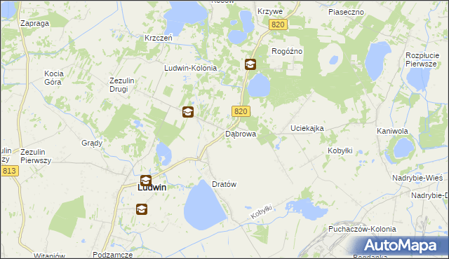 mapa Dąbrowa gmina Ludwin, Dąbrowa gmina Ludwin na mapie Targeo