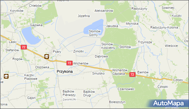 mapa Dąbrowa gmina Przykona, Dąbrowa gmina Przykona na mapie Targeo