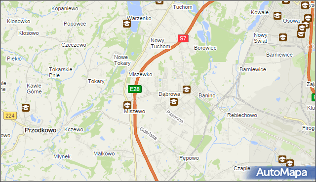 mapa Dąbrowa gmina Żukowo, Dąbrowa gmina Żukowo na mapie Targeo