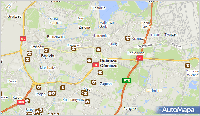 mapa Dąbrowa Górnicza, Dąbrowa Górnicza na mapie Targeo