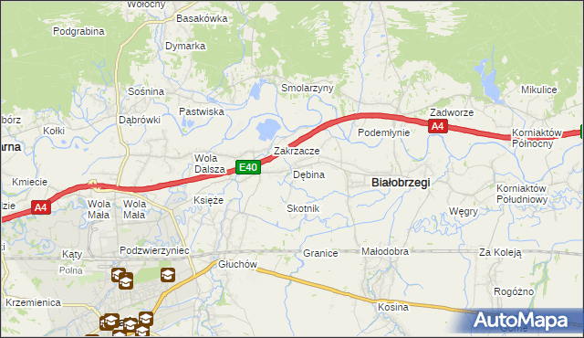 mapa Dębina gmina Białobrzegi, Dębina gmina Białobrzegi na mapie Targeo