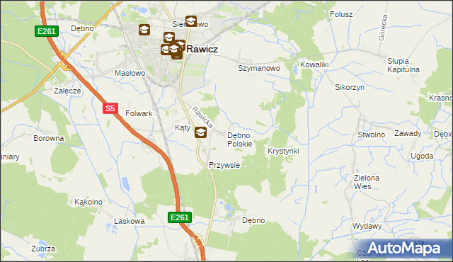 mapa Dębno Polskie, Dębno Polskie na mapie Targeo