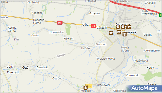 mapa Dębów gmina Gać, Dębów gmina Gać na mapie Targeo