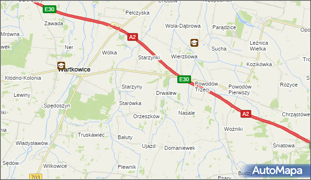 mapa Drwalew gmina Wartkowice, Drwalew gmina Wartkowice na mapie Targeo