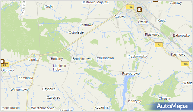 mapa Emilianowo gmina Szamotuły, Emilianowo gmina Szamotuły na mapie Targeo