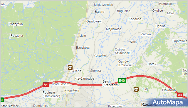 mapa Gawłów gmina Bochnia, Gawłów gmina Bochnia na mapie Targeo