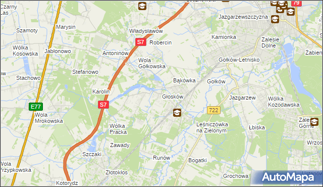 mapa Głosków gmina Piaseczno, Głosków gmina Piaseczno na mapie Targeo