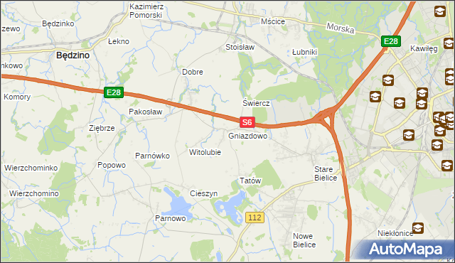 mapa Gniazdowo gmina Biesiekierz, Gniazdowo gmina Biesiekierz na mapie Targeo