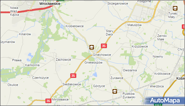 mapa Gniechowice, Gniechowice na mapie Targeo