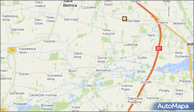 mapa Górna Wola gmina Jedlińsk, Górna Wola gmina Jedlińsk na mapie Targeo