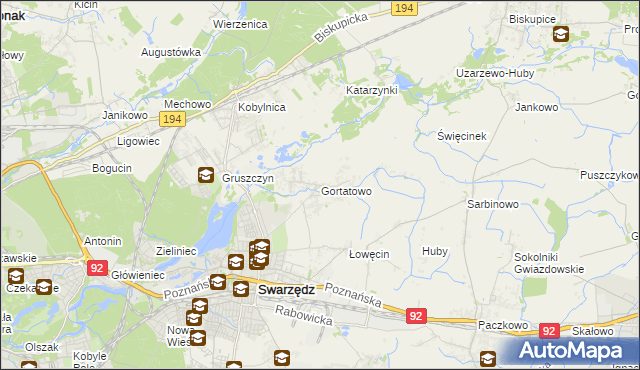 mapa Gortatowo gmina Swarzędz, Gortatowo gmina Swarzędz na mapie Targeo