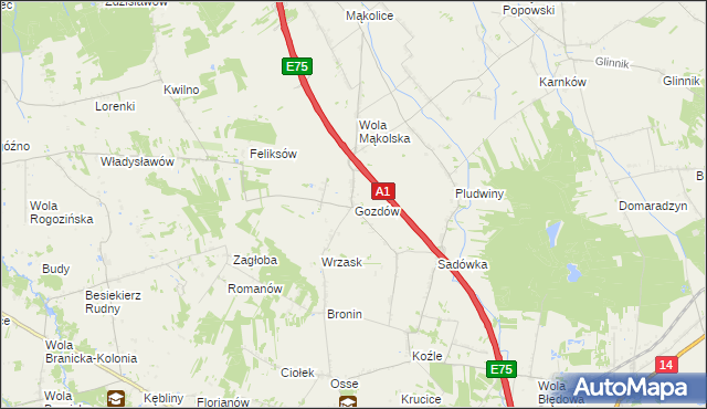 mapa Gozdów gmina Stryków, Gozdów gmina Stryków na mapie Targeo