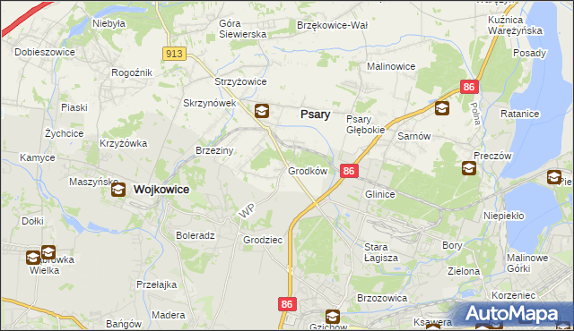 mapa Grodków gmina Psary, Grodków gmina Psary na mapie Targeo