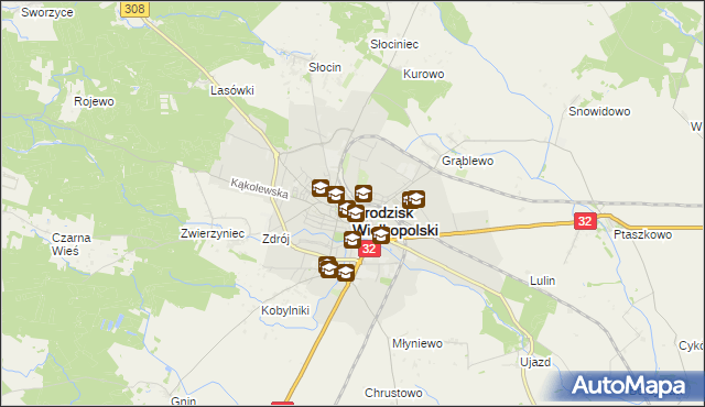 mapa Grodzisk Wielkopolski, Grodzisk Wielkopolski na mapie Targeo