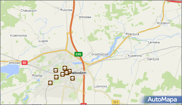 mapa Grodziszcze gmina Świebodzin, Grodziszcze gmina Świebodzin na mapie Targeo