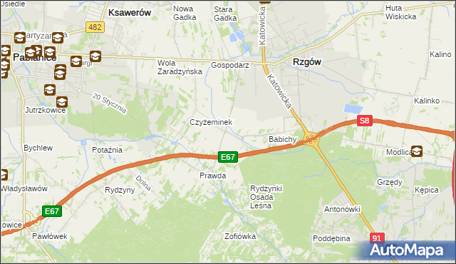 mapa Guzew gmina Rzgów, Guzew gmina Rzgów na mapie Targeo