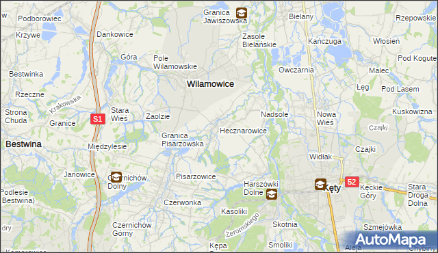 mapa Hecznarowice, Hecznarowice na mapie Targeo