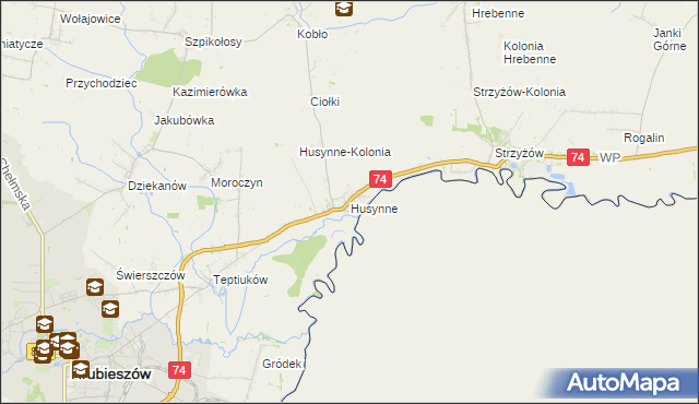 mapa Husynne gmina Hrubieszów, Husynne gmina Hrubieszów na mapie Targeo