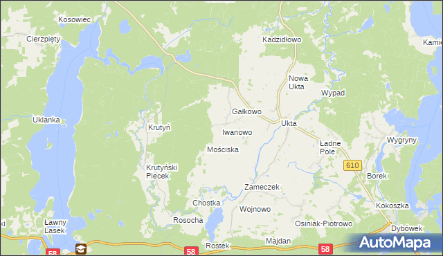 mapa Iwanowo gmina Ruciane-Nida, Iwanowo gmina Ruciane-Nida na mapie Targeo