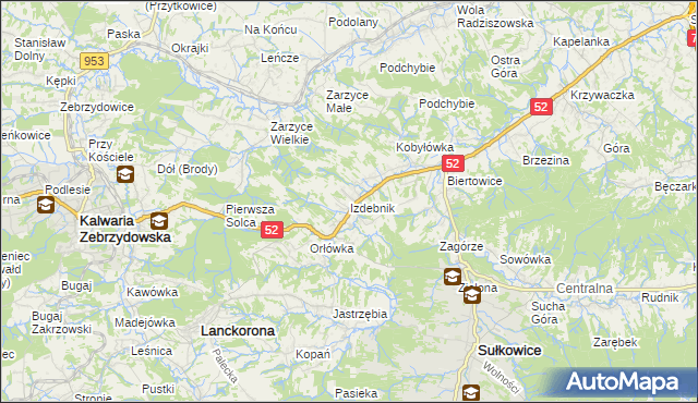 mapa Izdebnik gmina Lanckorona, Izdebnik gmina Lanckorona na mapie Targeo