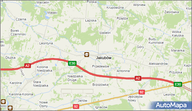 mapa Jakubów powiat miński, Jakubów powiat miński na mapie Targeo