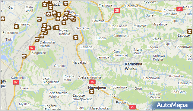 mapa Jamnica gmina Kamionka Wielka, Jamnica gmina Kamionka Wielka na mapie Targeo