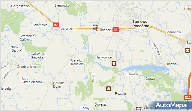 mapa Jankowice gmina Tarnowo Podgórne, Jankowice gmina Tarnowo Podgórne na mapie Targeo
