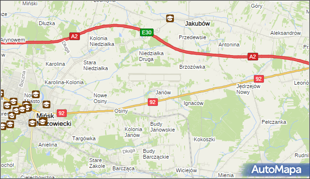 mapa Janów gmina Mińsk Mazowiecki, Janów gmina Mińsk Mazowiecki na mapie Targeo