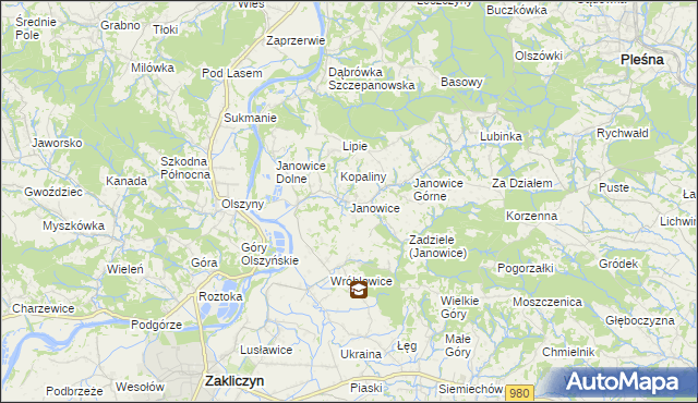 mapa Janowice gmina Pleśna, Janowice gmina Pleśna na mapie Targeo