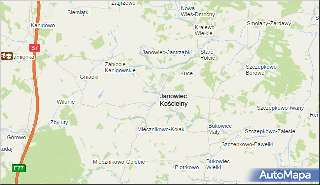 mapa Janowiec Kościelny, Janowiec Kościelny na mapie Targeo