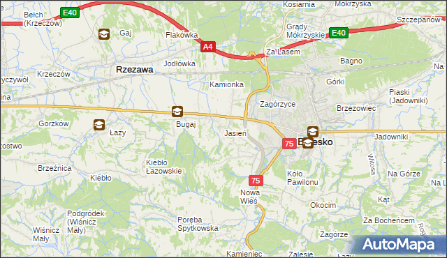 mapa Jasień gmina Brzesko, Jasień gmina Brzesko na mapie Targeo