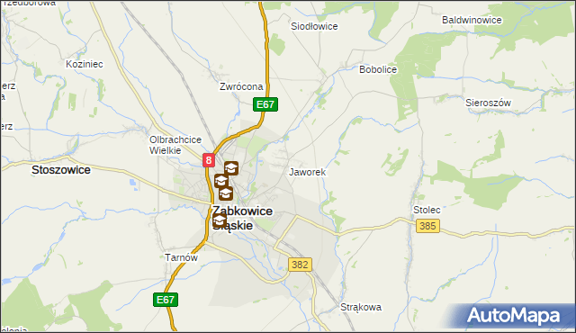 mapa Jaworek gmina Ząbkowice Śląskie, Jaworek gmina Ząbkowice Śląskie na mapie Targeo