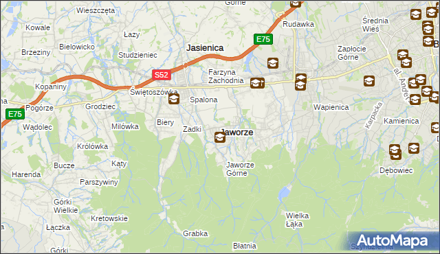 mapa Jaworze powiat bielski, Jaworze powiat bielski na mapie Targeo