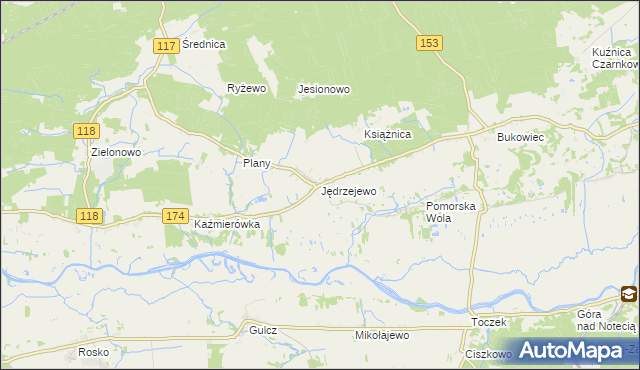 mapa Jędrzejewo gmina Czarnków, Jędrzejewo gmina Czarnków na mapie Targeo