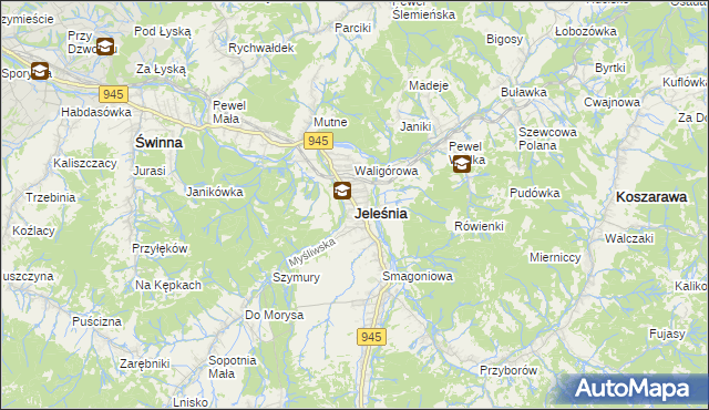 mapa Jeleśnia, Jeleśnia na mapie Targeo