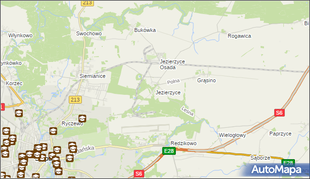 mapa Jezierzyce gmina Słupsk, Jezierzyce gmina Słupsk na mapie Targeo