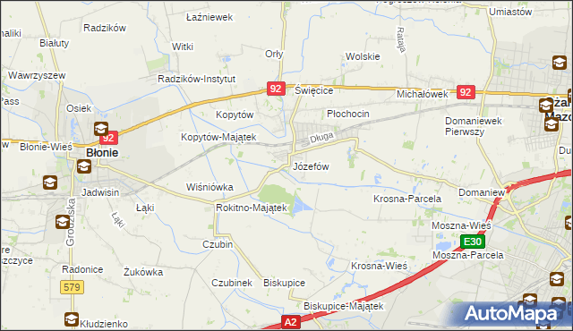 mapa Józefów gmina Ożarów Mazowiecki, Józefów gmina Ożarów Mazowiecki na mapie Targeo