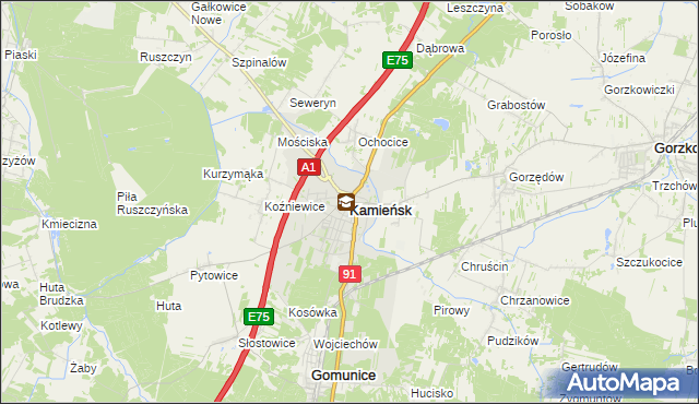 mapa Kamieńsk, Kamieńsk na mapie Targeo