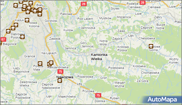 mapa Kamionka Wielka, Kamionka Wielka na mapie Targeo