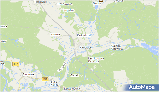 mapa Karłowice gmina Popielów, Karłowice gmina Popielów na mapie Targeo