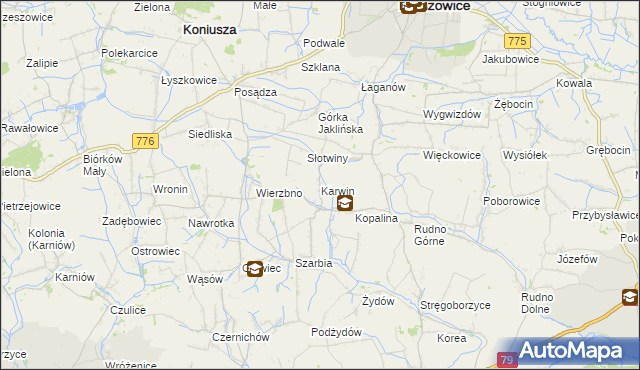 mapa Karwin gmina Koniusza, Karwin gmina Koniusza na mapie Targeo