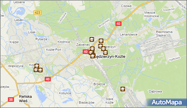 mapa Kędzierzyna-Koźle, Kędzierzyn-Koźle na mapie Targeo