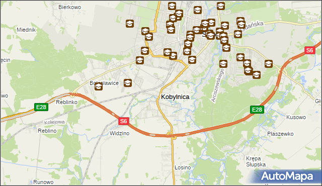 mapa Kobylnica powiat słupski, Kobylnica powiat słupski na mapie Targeo