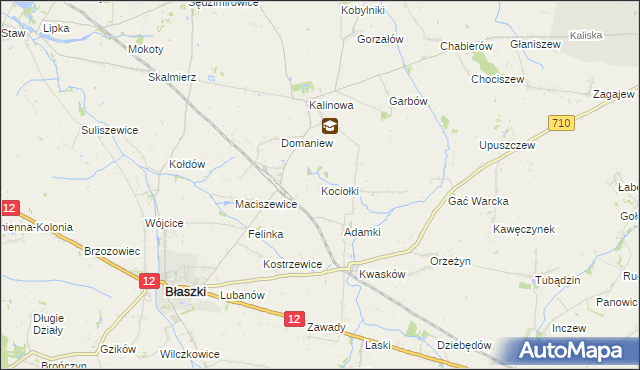 mapa Kociołki gmina Błaszki, Kociołki gmina Błaszki na mapie Targeo