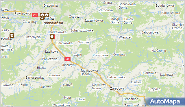 mapa Kojszówka, Kojszówka na mapie Targeo