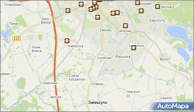 mapa Konikowo gmina Świeszyno, Konikowo gmina Świeszyno na mapie Targeo