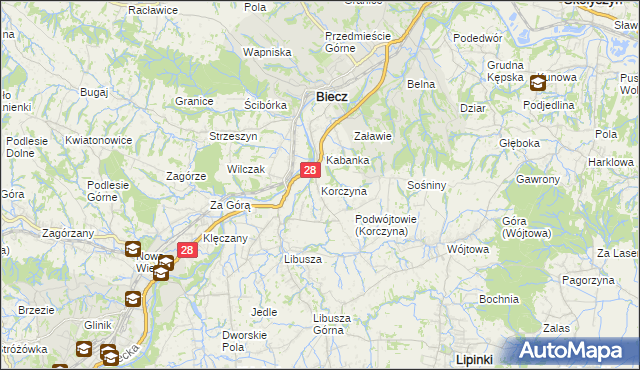 mapa Korczyna gmina Biecz, Korczyna gmina Biecz na mapie Targeo